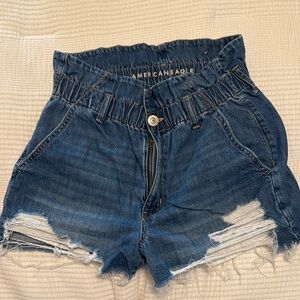 American Eagle Outfitters Blue Jean Shorts with Distressed Details